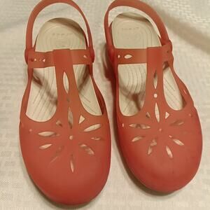 Crocs Carlie Cutout Clogs Shoes Mary Jane Coral Pink Sz 10 Fun Color Jelly